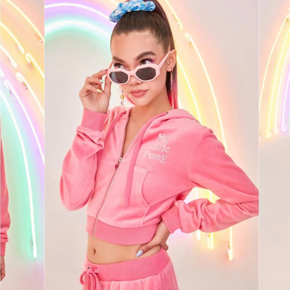 Dolls Kill x My Little Pony power ponies pink velour Track jacket Sold out!NWT S